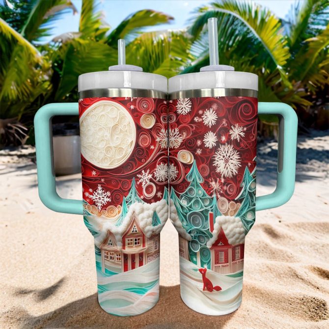 Christmas Village Custom Stanley Quencher 40oz Stainless Steel Tumbler With Handle - Image 3