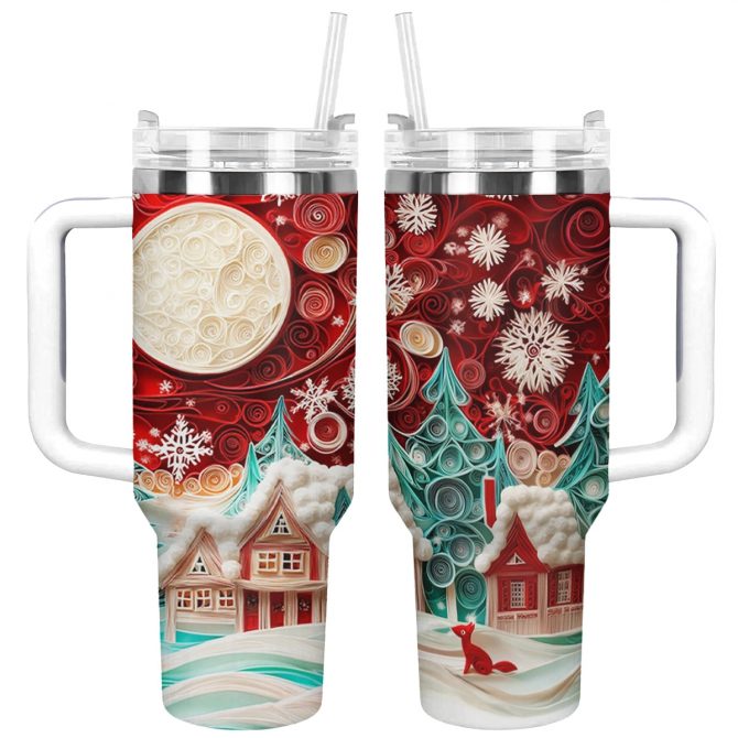 Christmas Village Custom Stanley Quencher 40oz Stainless Steel Tumbler With Handle