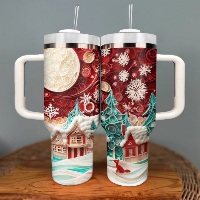 Christmas Village Custom Stanley Quencher 40oz Stainless Steel Tumbler With Handle - Image 2