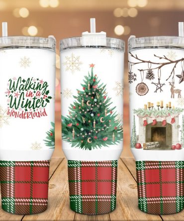 Festive Holiday Tumbler - Insulated Christmas Mug with Handle & Straw