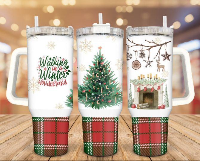 Festive Holiday Tumbler - Insulated Christmas Mug with Handle & Straw