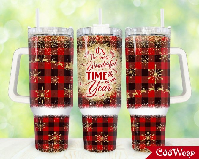 Festive Plaid Tumbler with Straw - Perfect for Holiday Sips