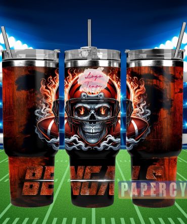 Ultimate Football Fan Tumbler - Skull & Flames Design with Straw