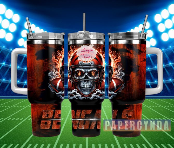 Ultimate Football Fan Tumbler - Skull & Flames Design with Straw