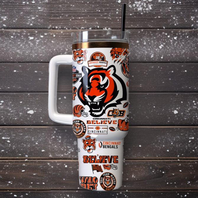 Cincinnati Bengals Insulated Travel Mug – Ultimate Fan Tumbler with Handle & Straw - Image 4