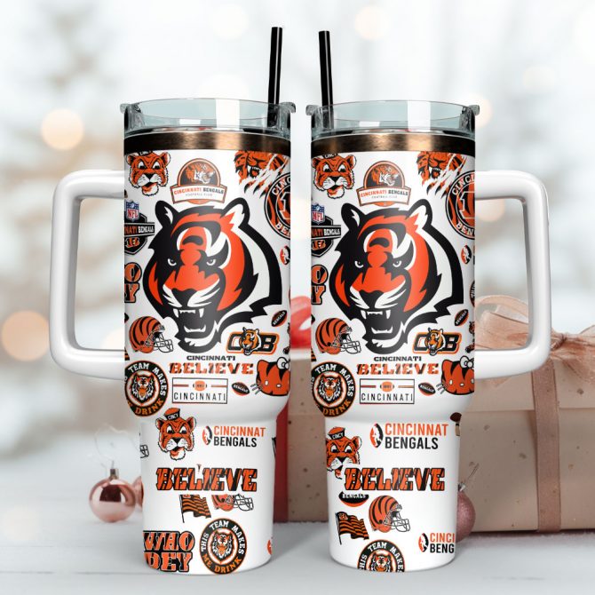 Cincinnati Bengals Insulated Travel Mug – Ultimate Fan Tumbler with Handle & Straw - Image 3