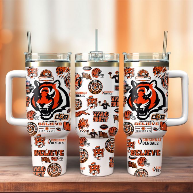 Cincinnati Bengals Insulated Travel Mug – Ultimate Fan Tumbler with Handle & Straw