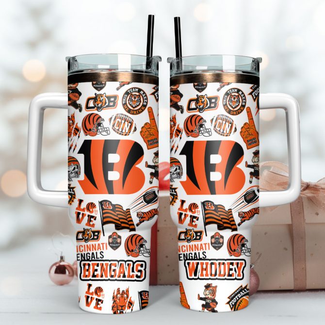 Cincinnati Bengals Insulated Tumbler with Straw & Handle - NFL Fan Gift - Image 3