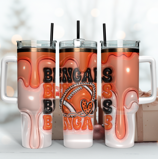 Stylish Bengals Football Tumbler with Handle - Perfect for Tailgating & Gifts