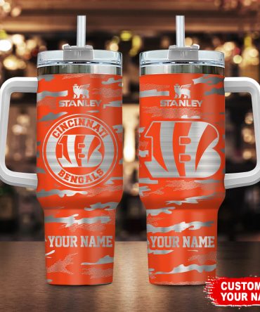 Customizable Cincinnati Bengals Stainless Steel Tumbler with Handle and Straw
