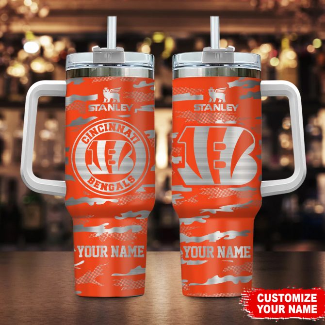 Customizable Cincinnati Bengals Stainless Steel Tumbler with Handle and Straw