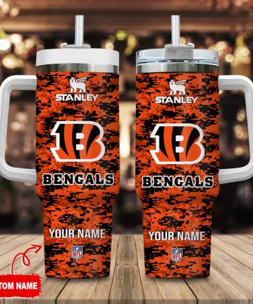 Custom Bengals Stainless Steel Tumbler with Handle & Straw - Personalized Gift