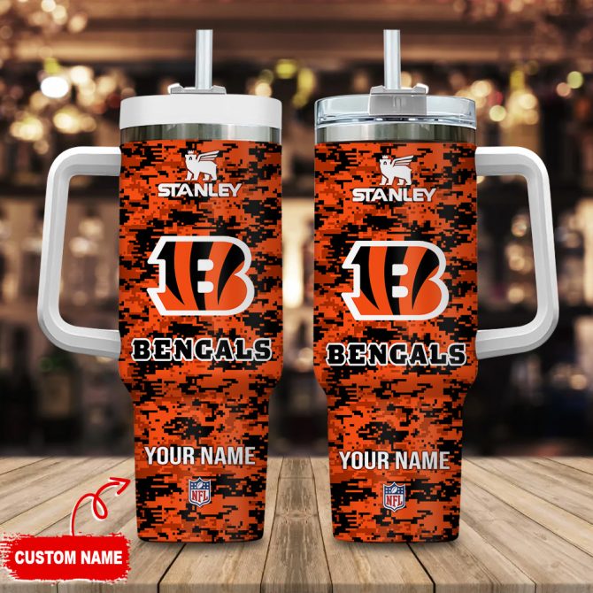 Custom Bengals Tumbler with Handle & Straw - Personalized NFL Fan Gift