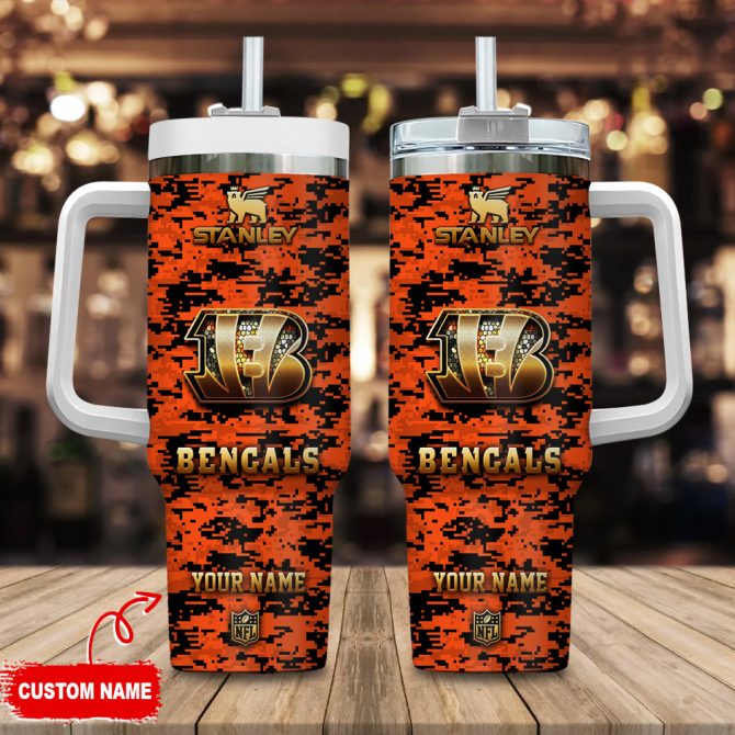 Custom Name Bengals Camouflage Tumbler with Handle - Perfect for Fans