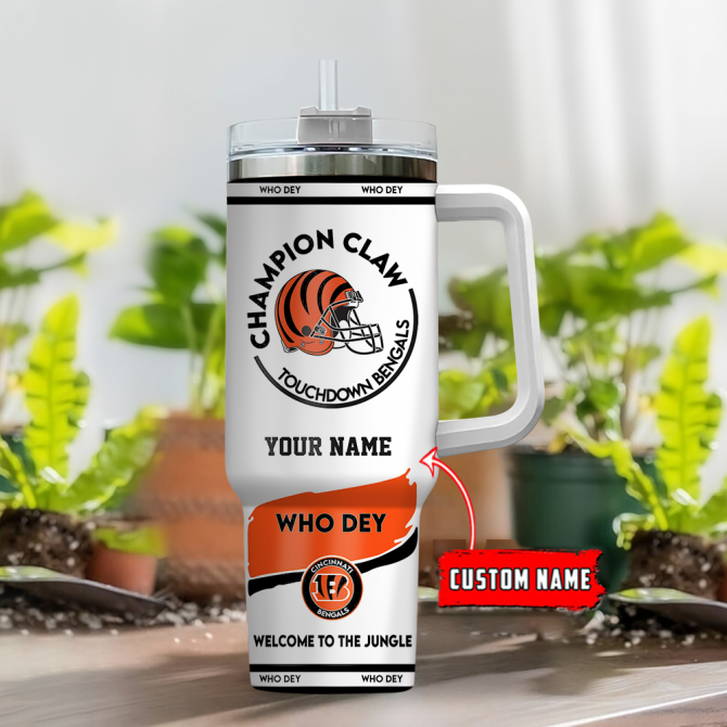 Custom Name Bengals Tumbler - Champion Claw Fan Mug with Straw - Image 2
