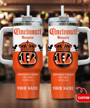 Custom Cincinnati Bengals Tumbler with Handle - Personalized NFL Fan Gift