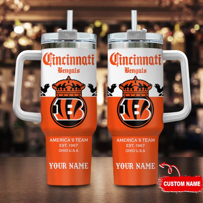Custom Cincinnati Bengals Tumbler with Handle - Personalized NFL Fan Gift
