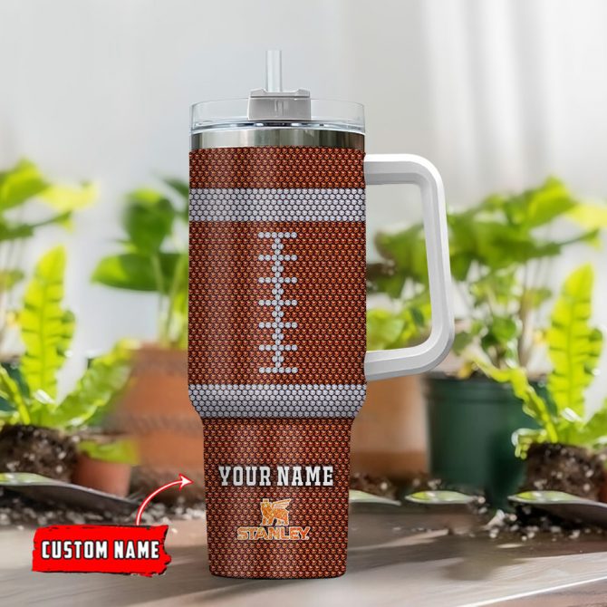 Custom Football Design Tumbler with Handle - Personalized Name & Logo - Image 2