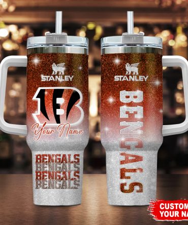 Customizable Bengals Glitter Tumbler with Handle - Personalized Drinkware