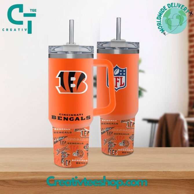 Cincinnati Bengals NFL Travel Mug - Insulated Tumbler with Handle & Straw