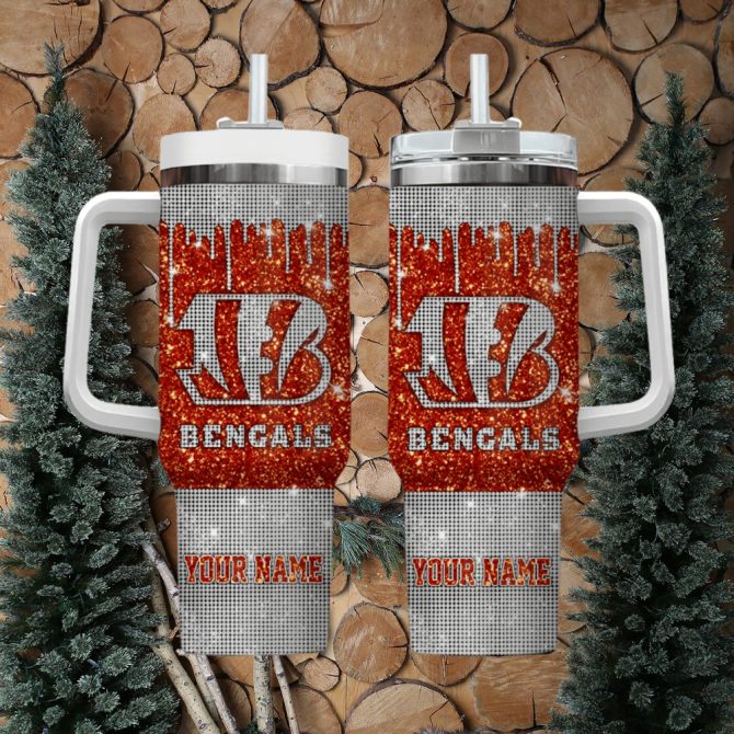 Personalized Glitter Bengals Tumbler with Handle - Custom Name, Perfect Gift - Image 2