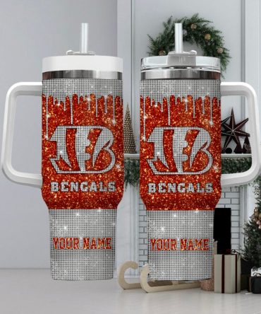 Personalized Glitter Bengals Tumbler with Handle - Custom Name, Perfect Gift