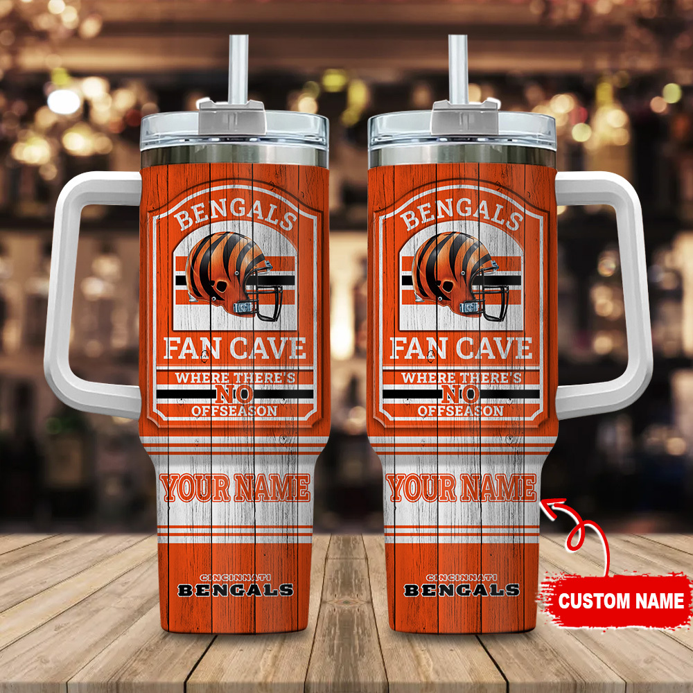 Custom Bengals Fan Cave Tumbler with Handle - Personalized NFL Team Gift