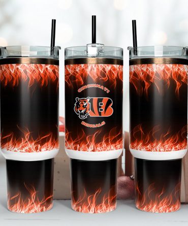 Fiery Bengals Double-Wall Tumbler with Handle & Straw - Ultimate Fan Gift
