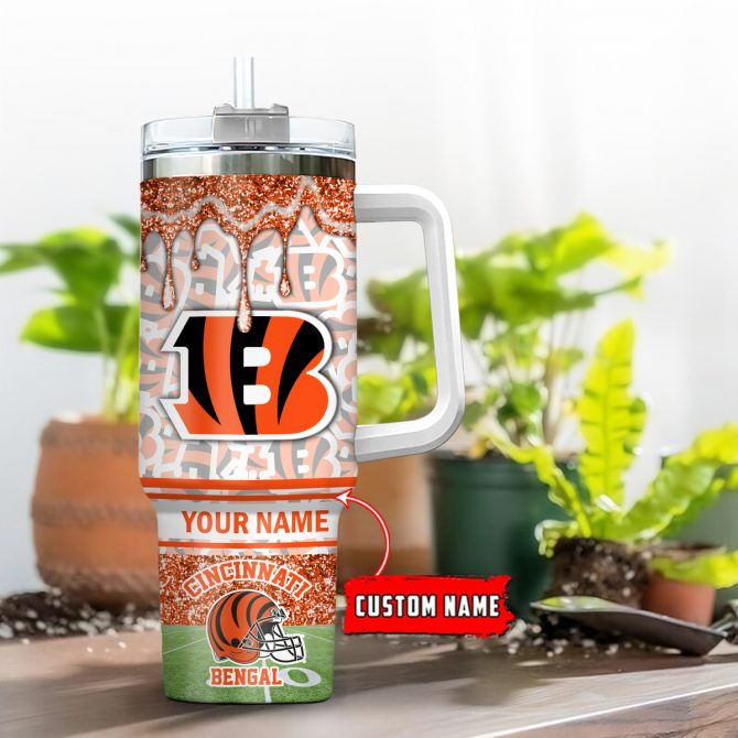 Custom Cincinnati Bengals Tumbler with Handle - Personalized NFL Fan Gift