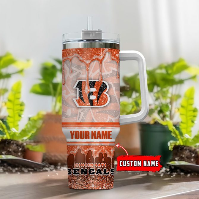 Custom Name Bengals Glitter Tumbler with Handle - Personalized Gift - Image 2