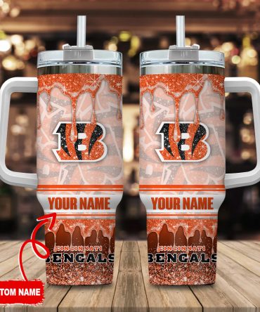 Custom Name Bengals Glitter Tumbler with Handle - Personalized Gift