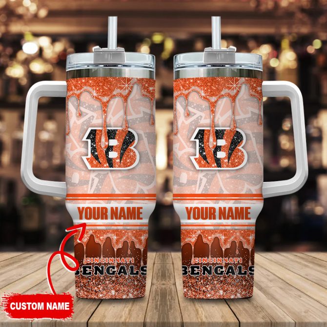 Custom Name Bengals Glitter Tumbler with Handle - Personalized Gift