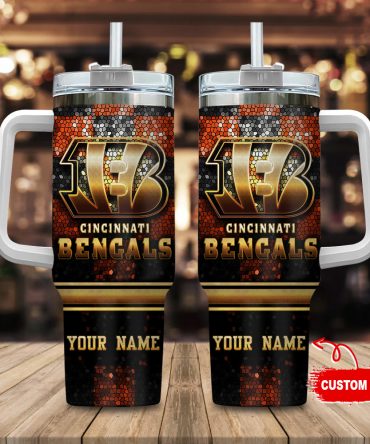 Personalized Cincinnati Football Tumbler with Handle & Straw - Custom Name