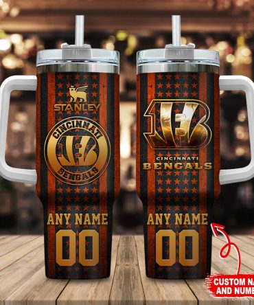Custom Cincinnati Bengals Tumbler with Straw - Personalized Name & Number