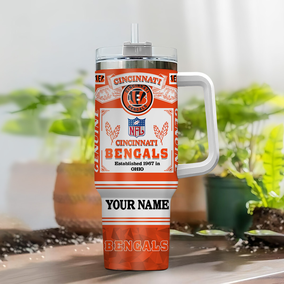 Custom Cincinnati Bengals Tumbler with Handle - Personalized NFL Fan Gift - Image 2