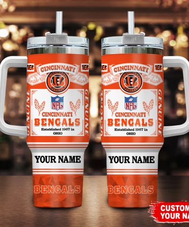 Custom Cincinnati Bengals Tumbler with Handle - Personalized NFL Fan Gift