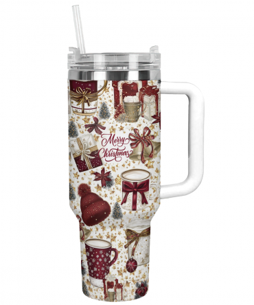 Classic Crimson Christmas Custom Stanley Quencher 40oz Stainless Steel Tumbler With Handle