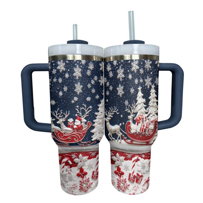 Classical Christmas Custom Stanley Quencher 40oz Stainless Steel Tumbler With Handle