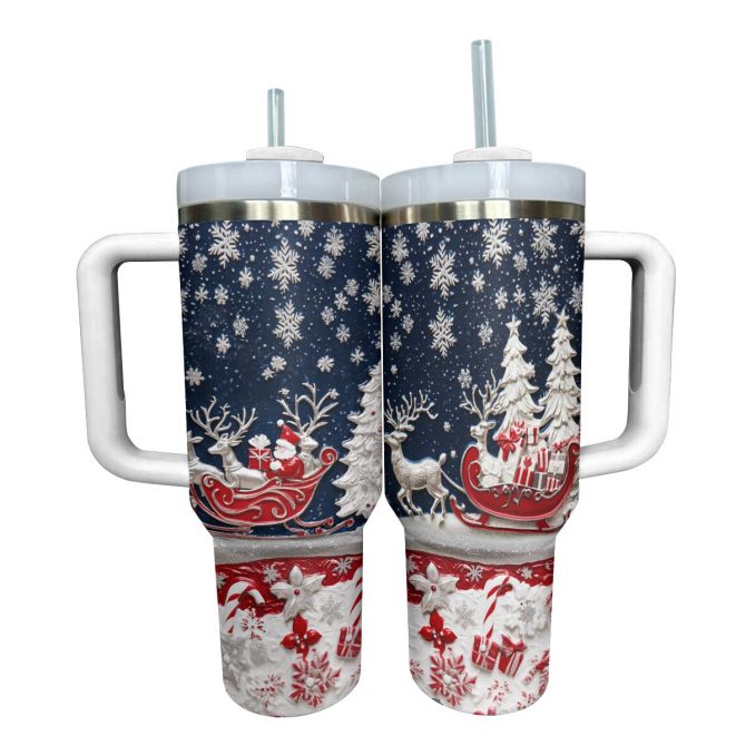 Classical Christmas Custom Stanley Quencher 40oz Stainless Steel Tumbler With Handle - Image 3