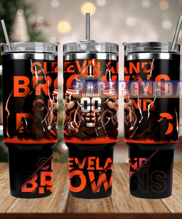 Cleveland Football Fan Tumbler - Insulated Travel Mug with Handle