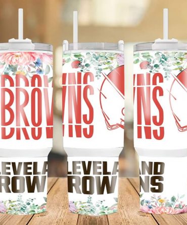 Stylish Cleveland Browns Floral Travel Mug with Handle - Perfect for Fans