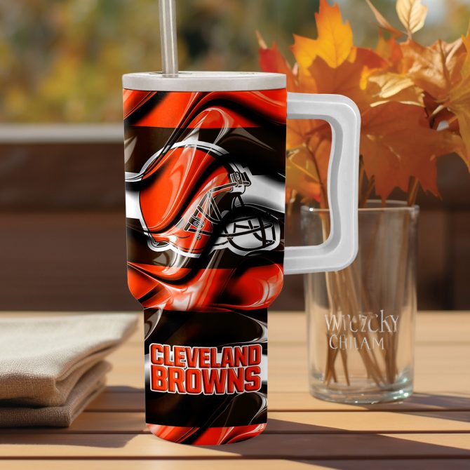 Cleveland Browns Stainless Steel Travel Mug with Handle and Straw - 40oz - Image 2