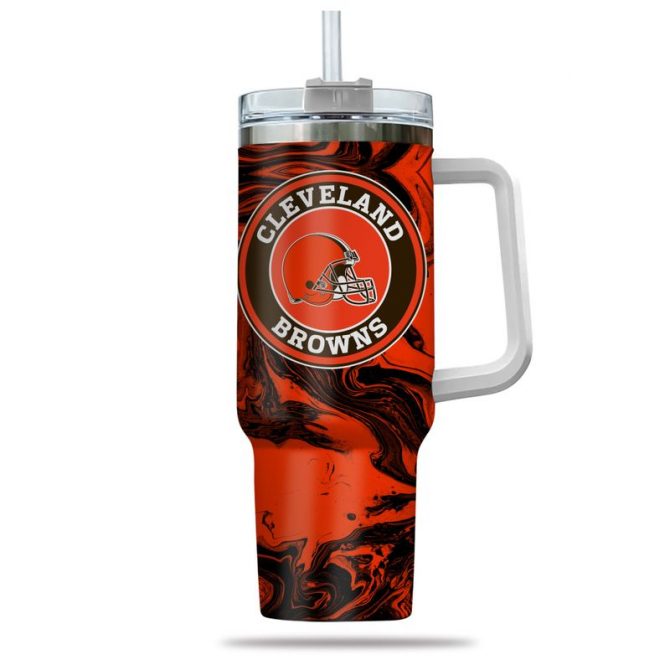 Cleveland Browns Tumbler with Handle and Straw - Insulated Travel Mug - Image 2
