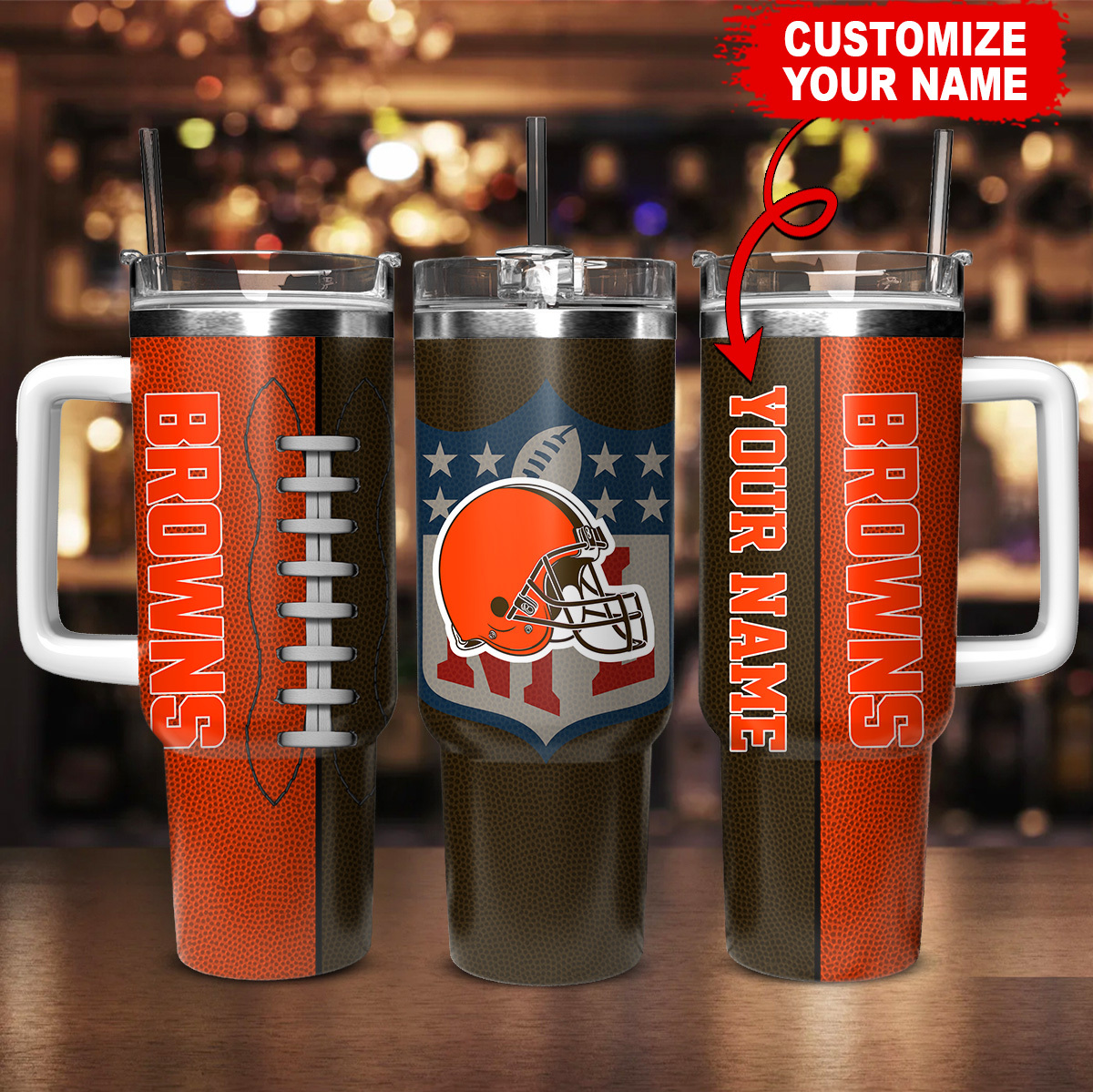 Personalized Browns Football Tumbler - Customizable Name & Durable Design - Image 2