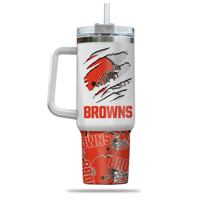 Cleveland Browns Insulated Tumbler with Straw & Handle - 40oz NFL Fan Mug - Image 2