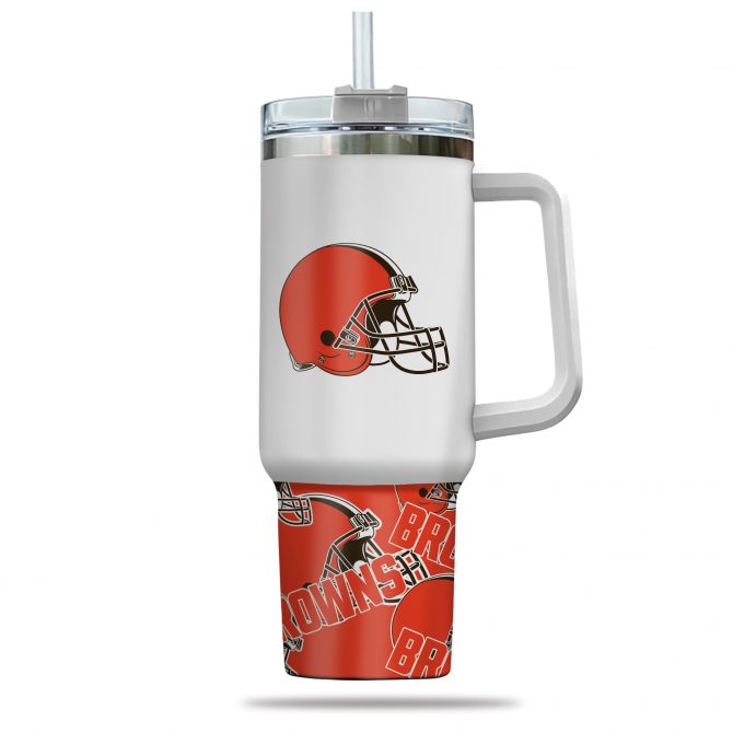 Cleveland Browns Insulated Tumbler with Straw & Handle - 40oz NFL Fan Mug - Image 3