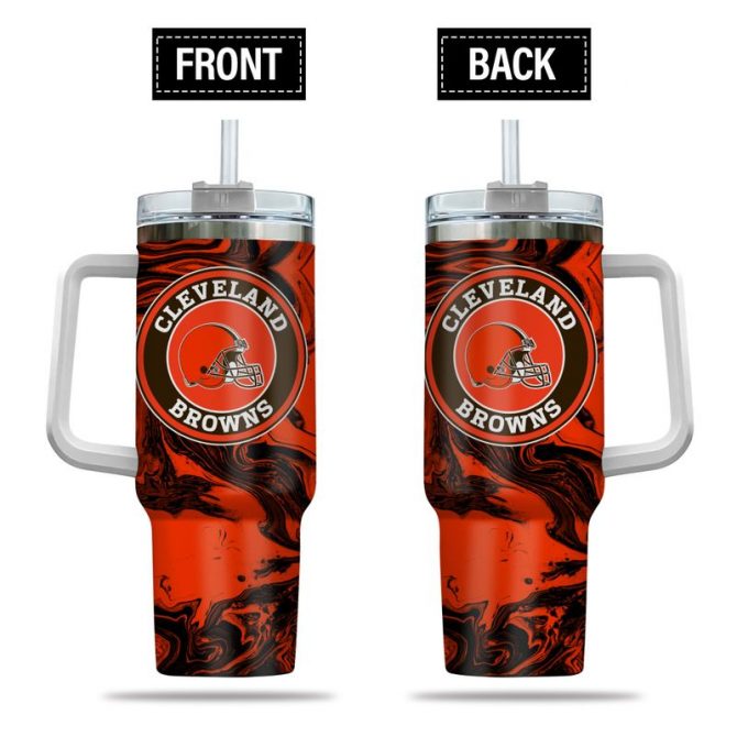 Cleveland Browns Tumbler with Handle and Straw - Insulated Travel Mug