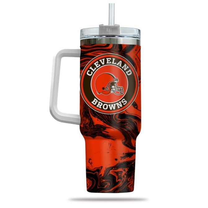 Cleveland Browns Tumbler with Handle and Straw - Insulated Travel Mug - Image 3