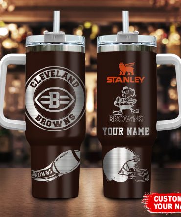 Custom Cleveland Browns Tumbler with Handle - Personalized Name Gift