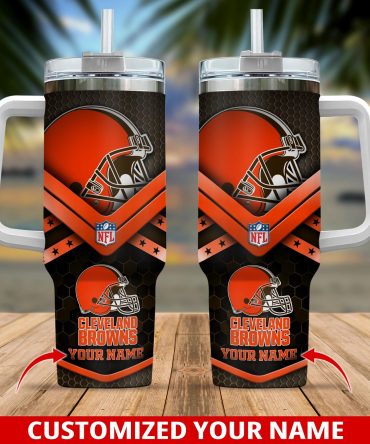 Personalized Cleveland Browns Tumbler with Handle - Custom Name Gift